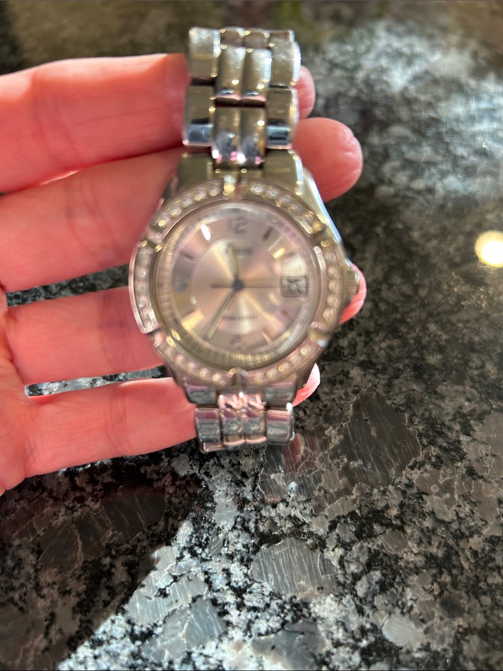Stainless Steel Silver-Tone Women's Watch with Crystal Accents